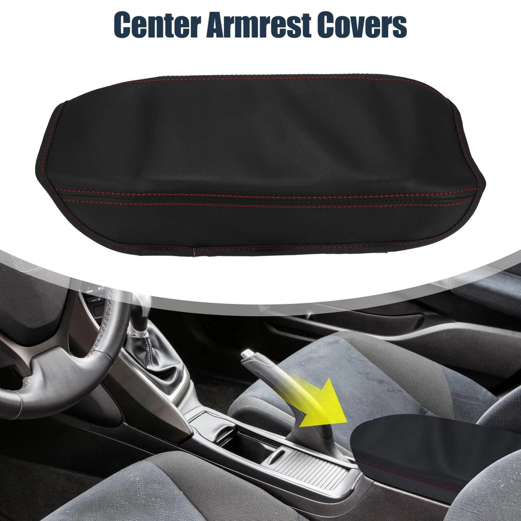 Armrest Protector Cover for Honda (Black Microfiber Leather, Red Stitches)