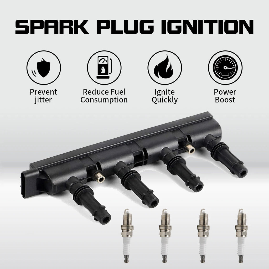 OEM Ignition Coil & 4 Spark Plugs for Buick Cadillac Chevy Cruze Sonic Trax (2011–2020) UF669