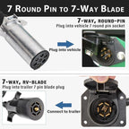 7-Way Round to 7 Pin Flat RV Blade Trailer Wiring Adapter Plug