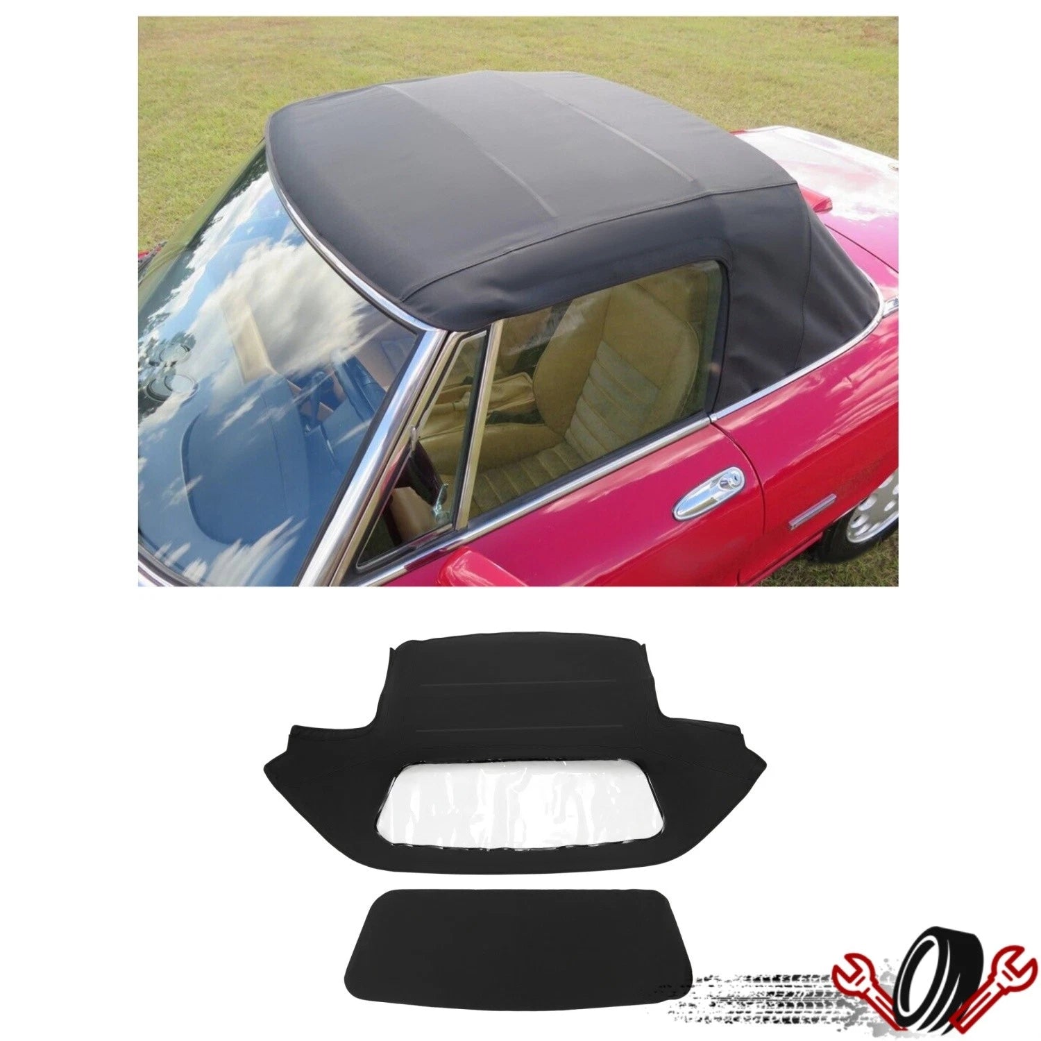 Soft Top for Alfa Romeo Spider (1971–1994) Black Vinyl with Plastic Window