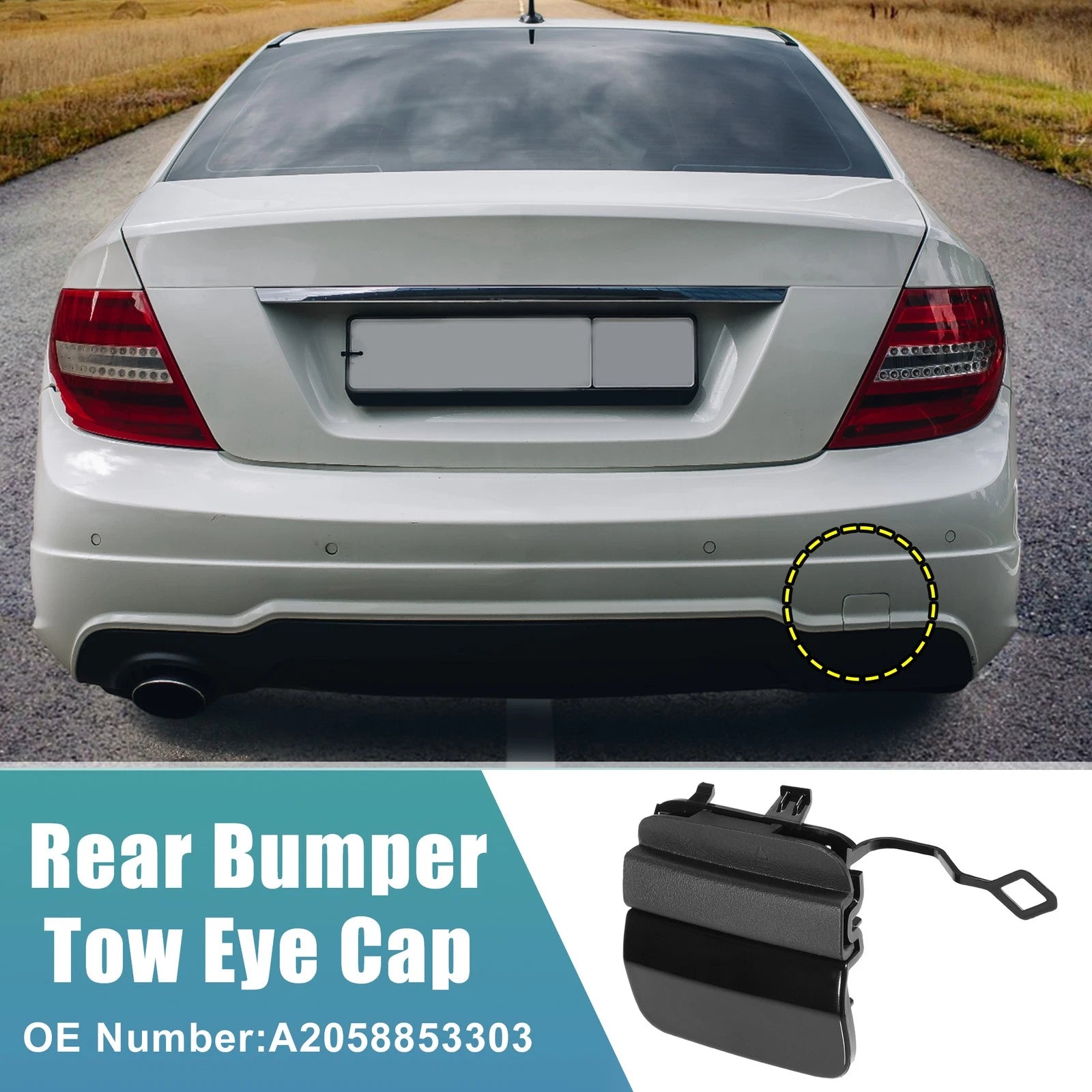 Rear Bumper Tow Hook Cover for Mercedes Benz C-Class (2015–2021) No.A2058853303 Black