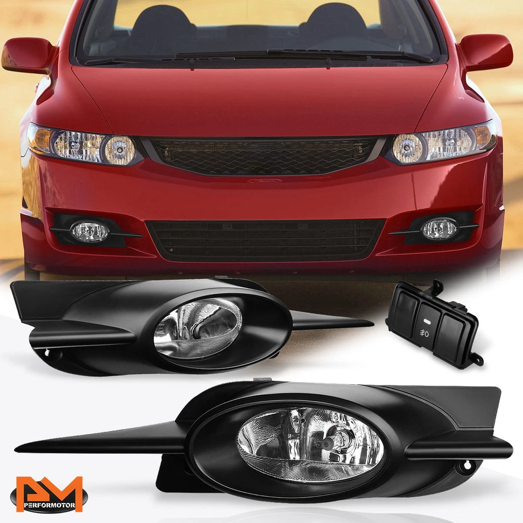 Set of 2 Clear Lens Front Bumper Fog Lights for Honda Civic 2-Dr (2009–2011)