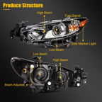 Headlight Assembly Pair for Mazda 6 (2014–2017) Black Housing