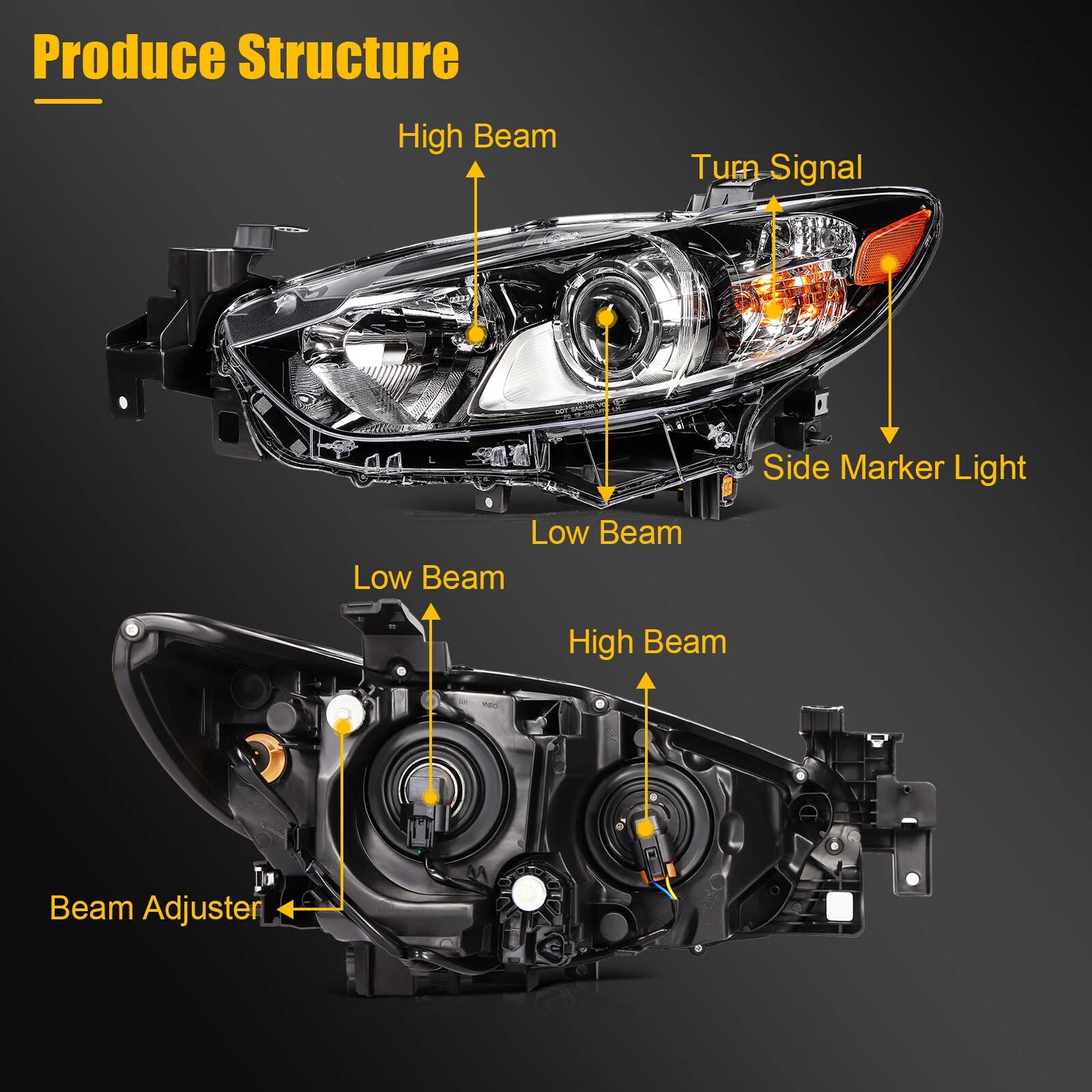 Headlight Assembly Pair for Mazda 6 (2014–2017) Black Housing
