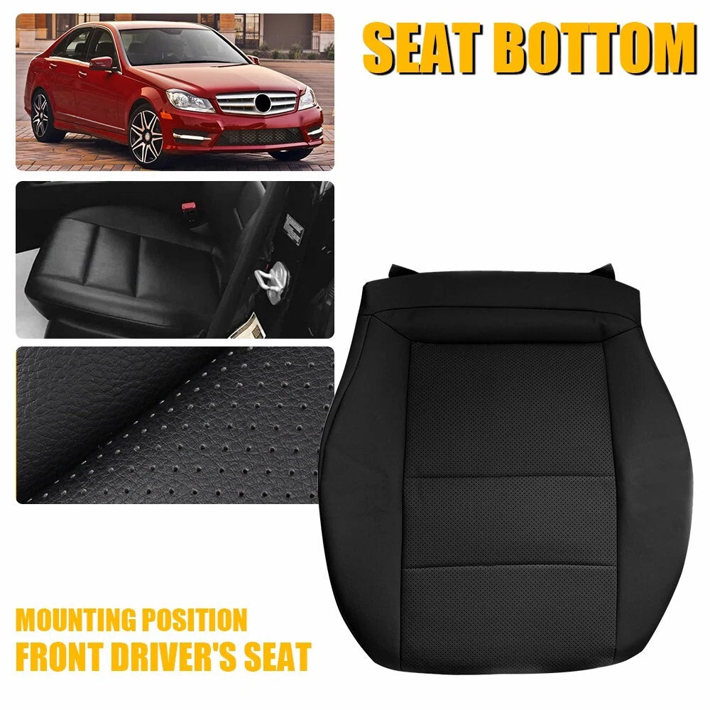 Front Driver Bottom Seat Cover for Mercedes Benz C300 (2008–2014) Black Leather