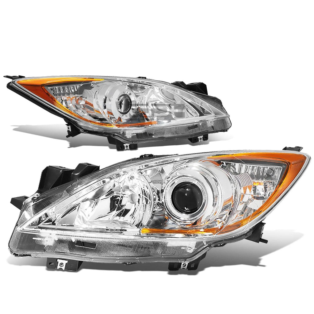 Pair Chrome Housing Amber Corner Projector Headlights for Mazda 3 (2010–2013)