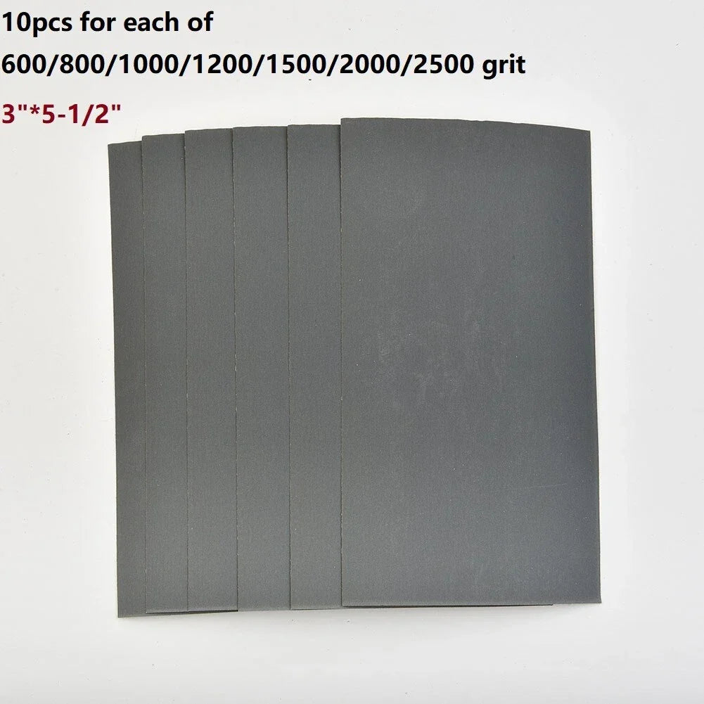 Sandpaper 70x Wet/Dry 3x5-1/2 600-2500 Grit for Auto Car Polisher Tool