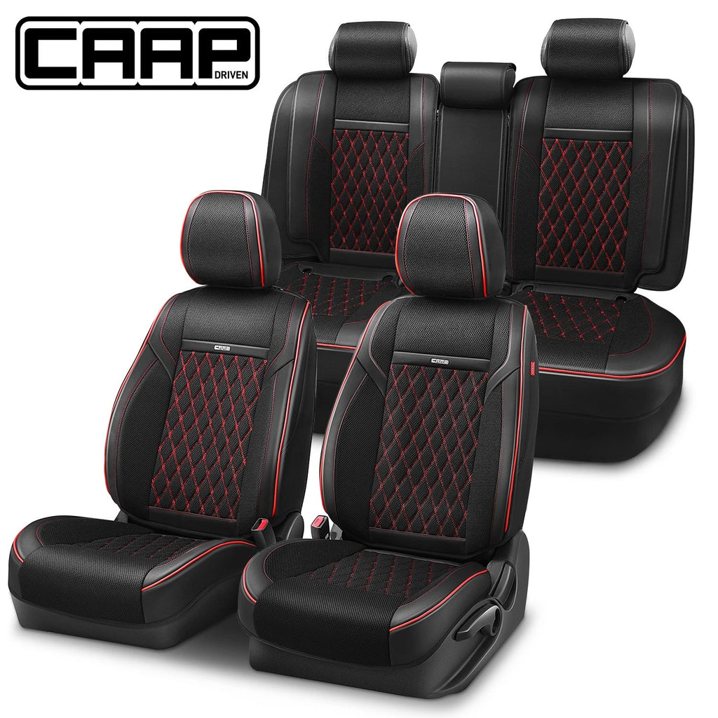 Set of 4 Diamond Stitch Mesh Seat Covers for Universal Fit (Black/Red/Gray)