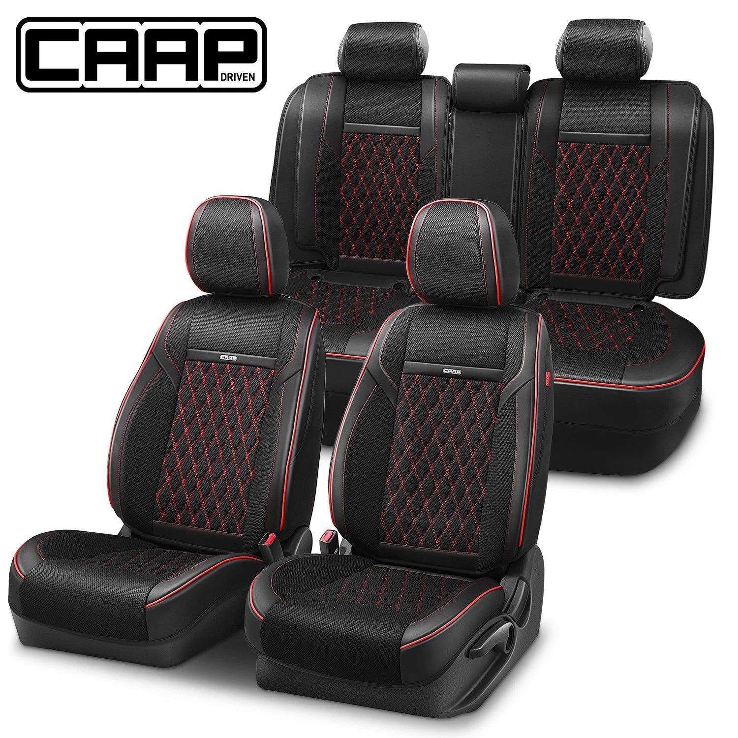 Set of 4 Diamond Stitch Mesh Seat Covers for Universal Fit (Black/Red/Gray)