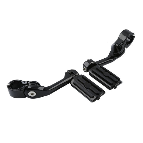 1 1/4" Black Adjustable Highway Long Angled Foot Pegs for Harley