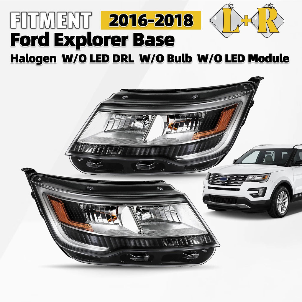 Pair Halogen Headlights for Ford Explorer (2016–2018) Chrome