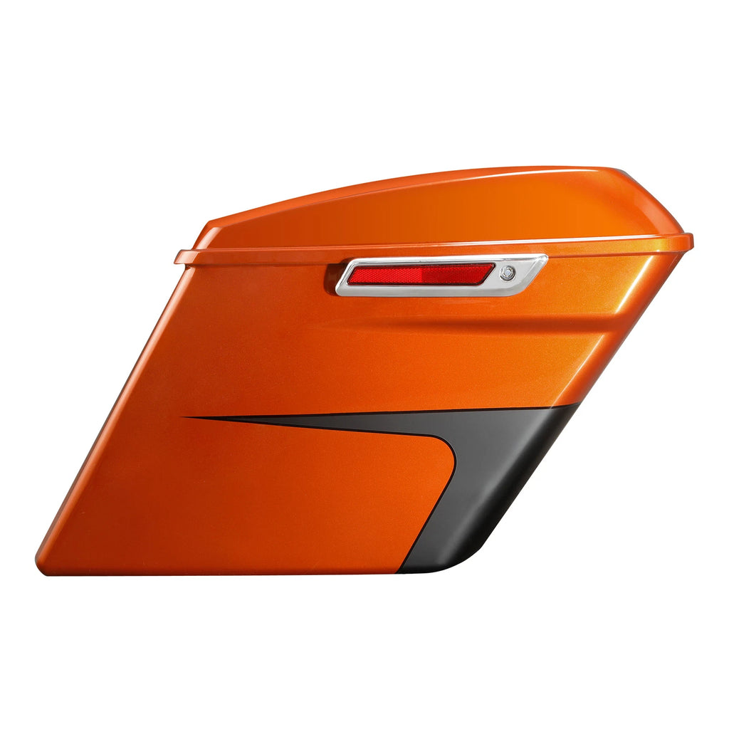 5" Stretched Saddlebags for Harley Touring (2014–2024) Scorched Orange/Black Denim