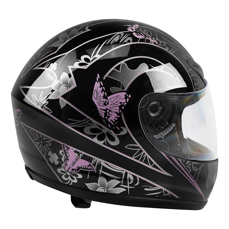 Adult Pink Black Butterfly Full Face Motorcycle Helmet for DOT S-XXL