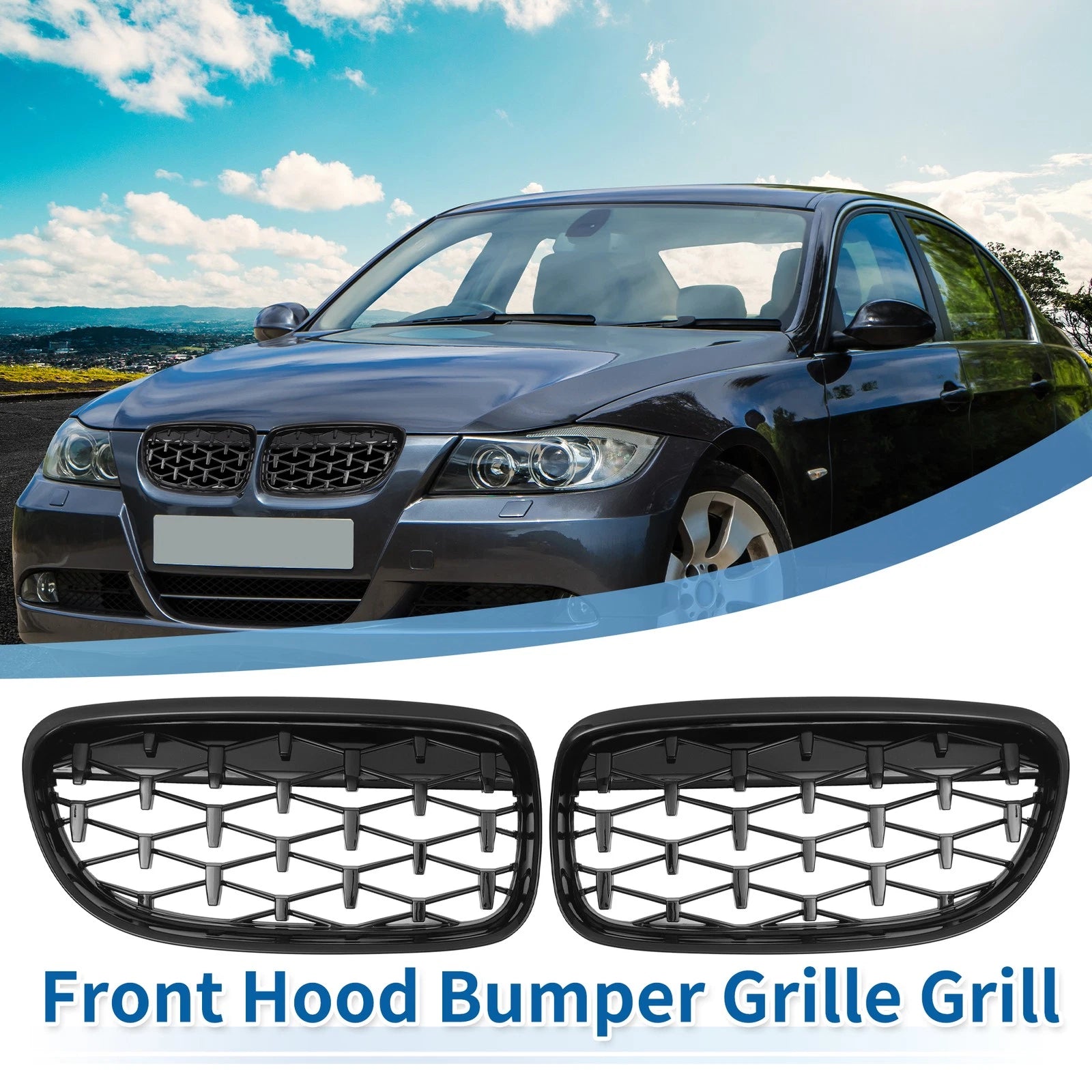 Set of 2 Front Hood Bumper Grilles for BMW 335d 328i 335i xDrive (E90)