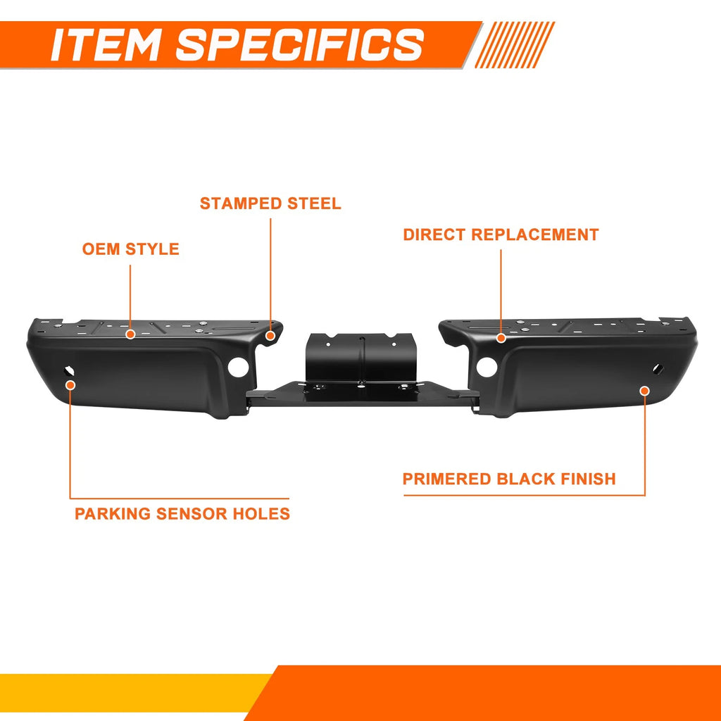 Steel Rear Bumper Face Bar for Ford F250 F350 SD (2008–2016) w/Park Sensor Holes Black
