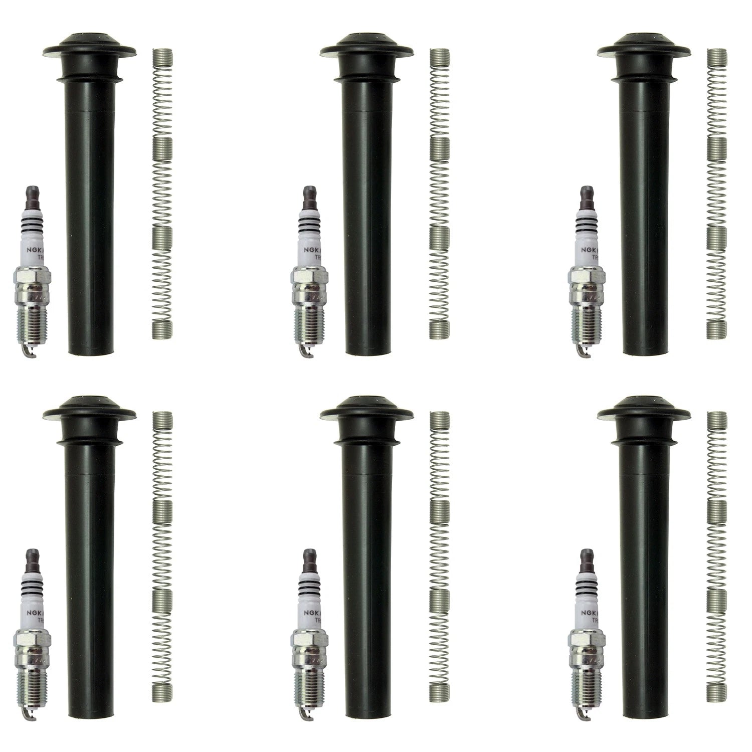 Set of 6 NGK Ruthenium HX Spark Plugs & Coil Boots for Ford Escape (2001–2007)