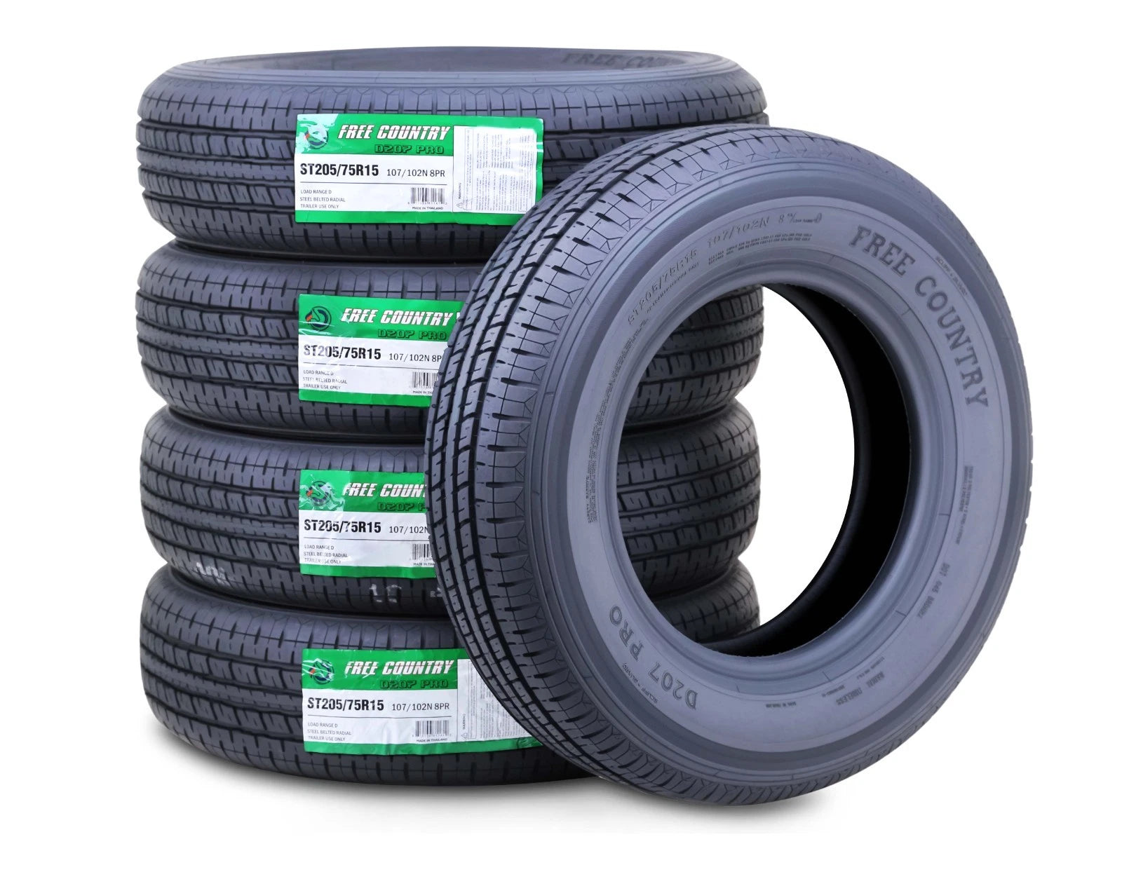 Set of 5 ST205/75R15 Trailer Tires 8PR Load Range D w/Scuff Guard