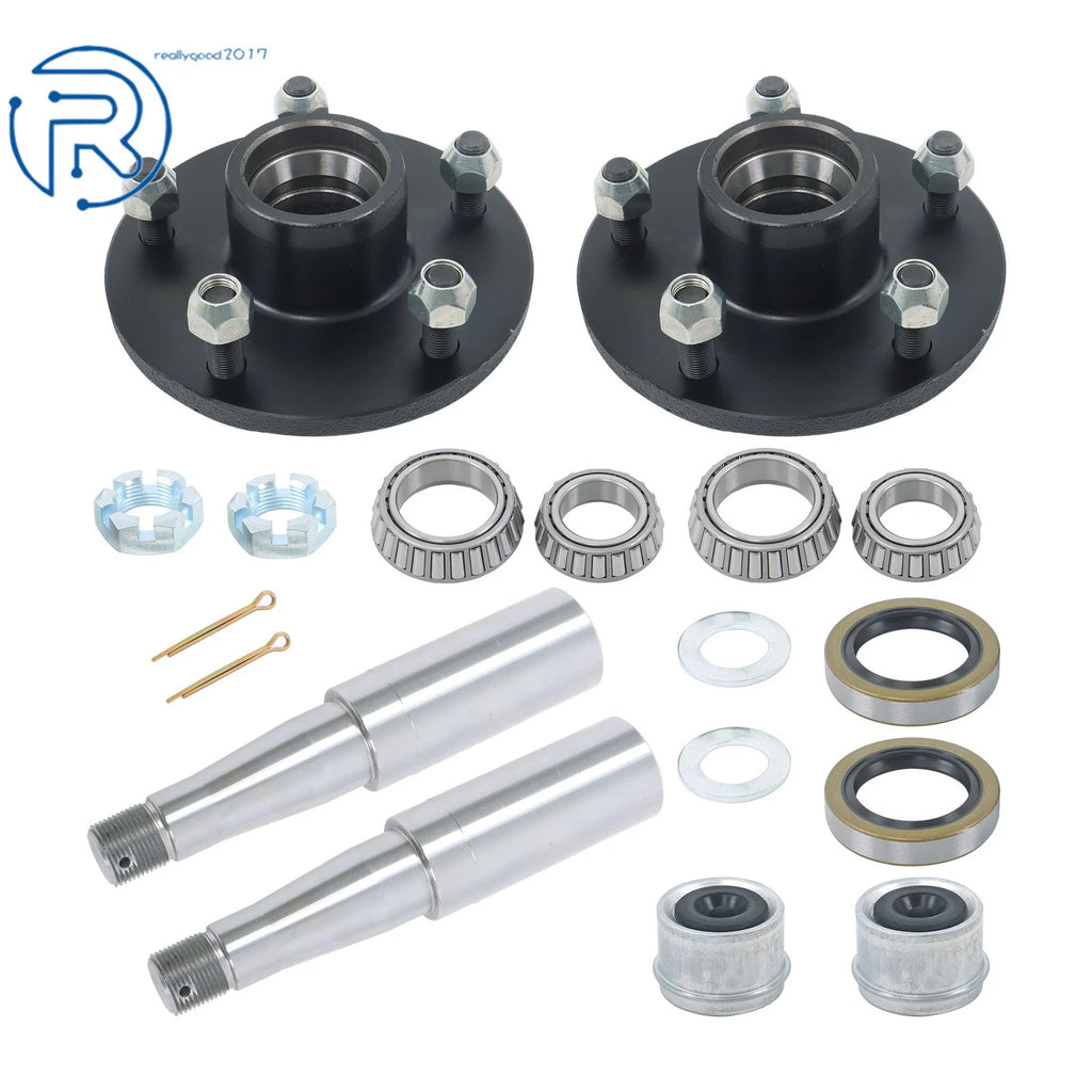 Set of 2 Trailer Hub Kits for 3500 lbs Axle (5 on 5" Bolt, Round Spindle)