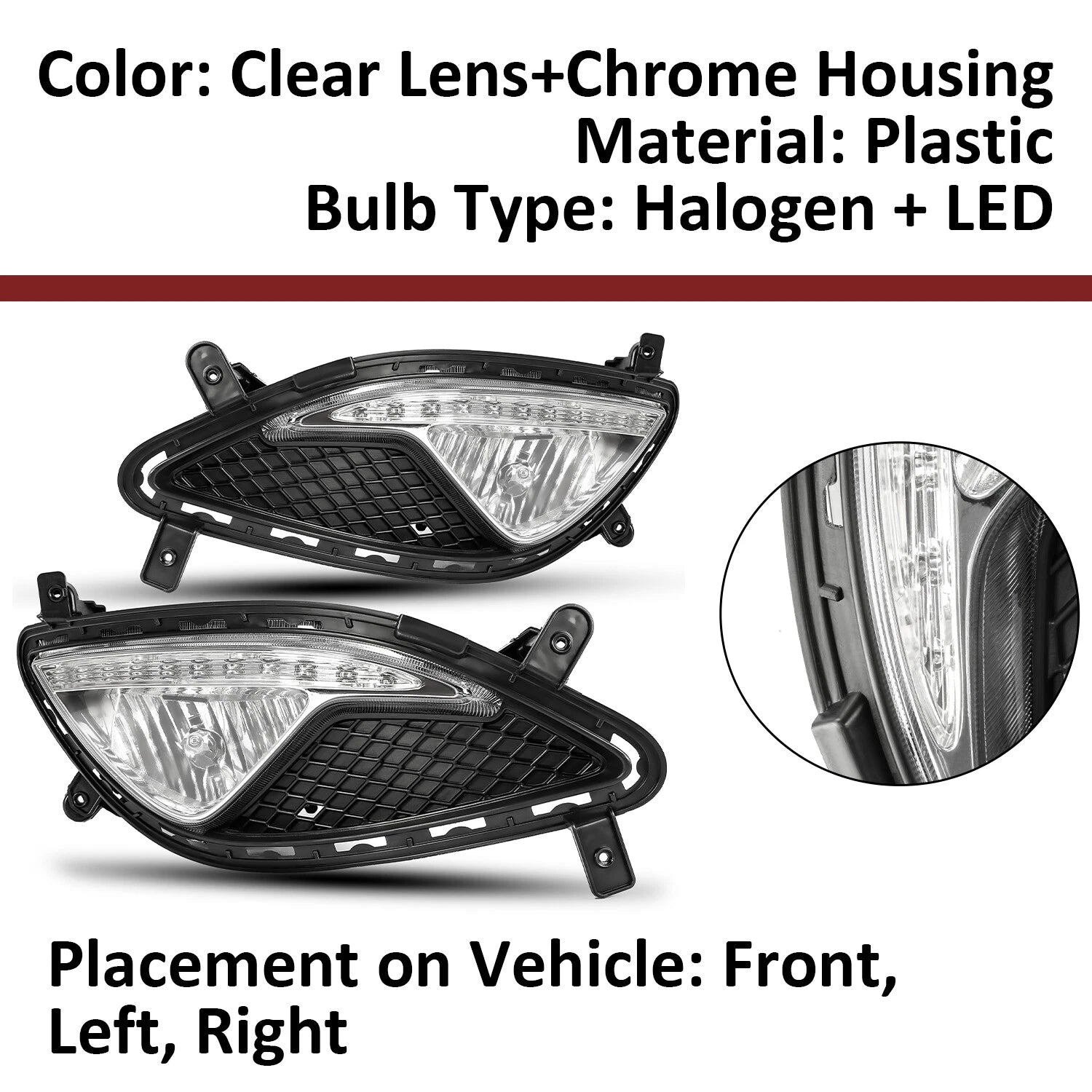 Set of 2 Clear Lens Fog Lights for Genesis Coupe (2013–2017)