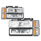 Bumper Headlight Set for GMC C/K Suburban (1994–2000) Black Housing Amber Corner
