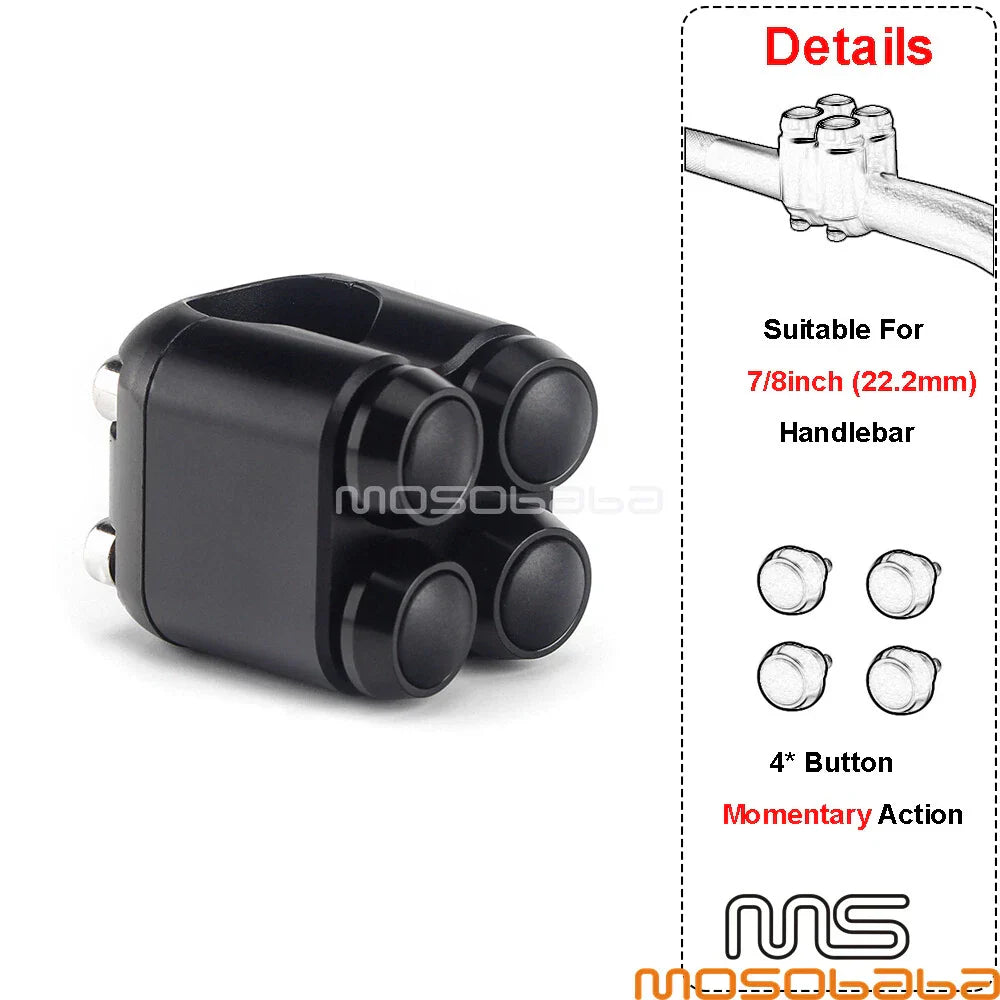 4-Button Turn Signal Momentary Switch for Harley Motorcycle 7/8'' Handlebar