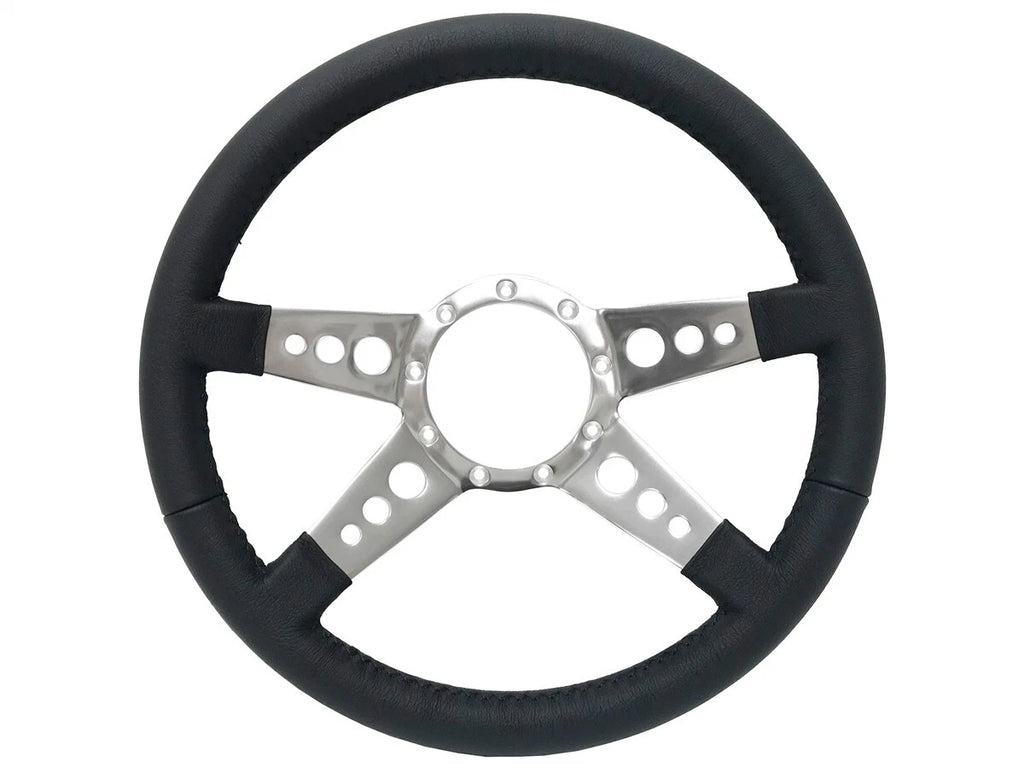 Polished 9 Hole Steering Wheel Replacement for Universal Fit 14 Inch (9 Hole)