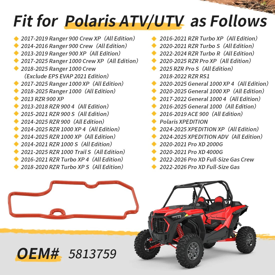 Cover Breather Seal 5813759 for Polaris RZR 900 XP 1000 / RZR XP Turbo R S PRO XP