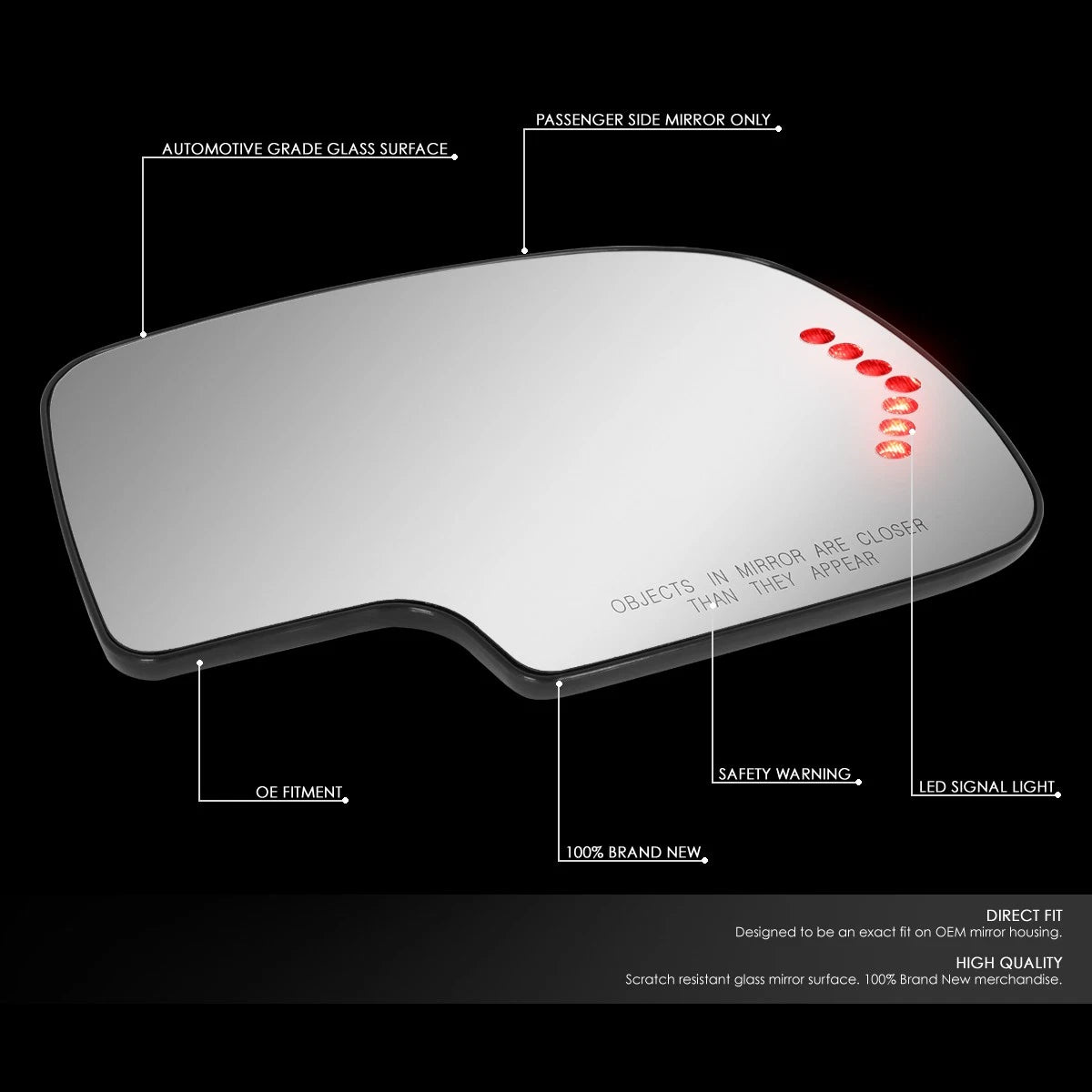 Right Side View Mirror Glass w/LED Signal+Heater for Silverado/Sierra (1999–2007)