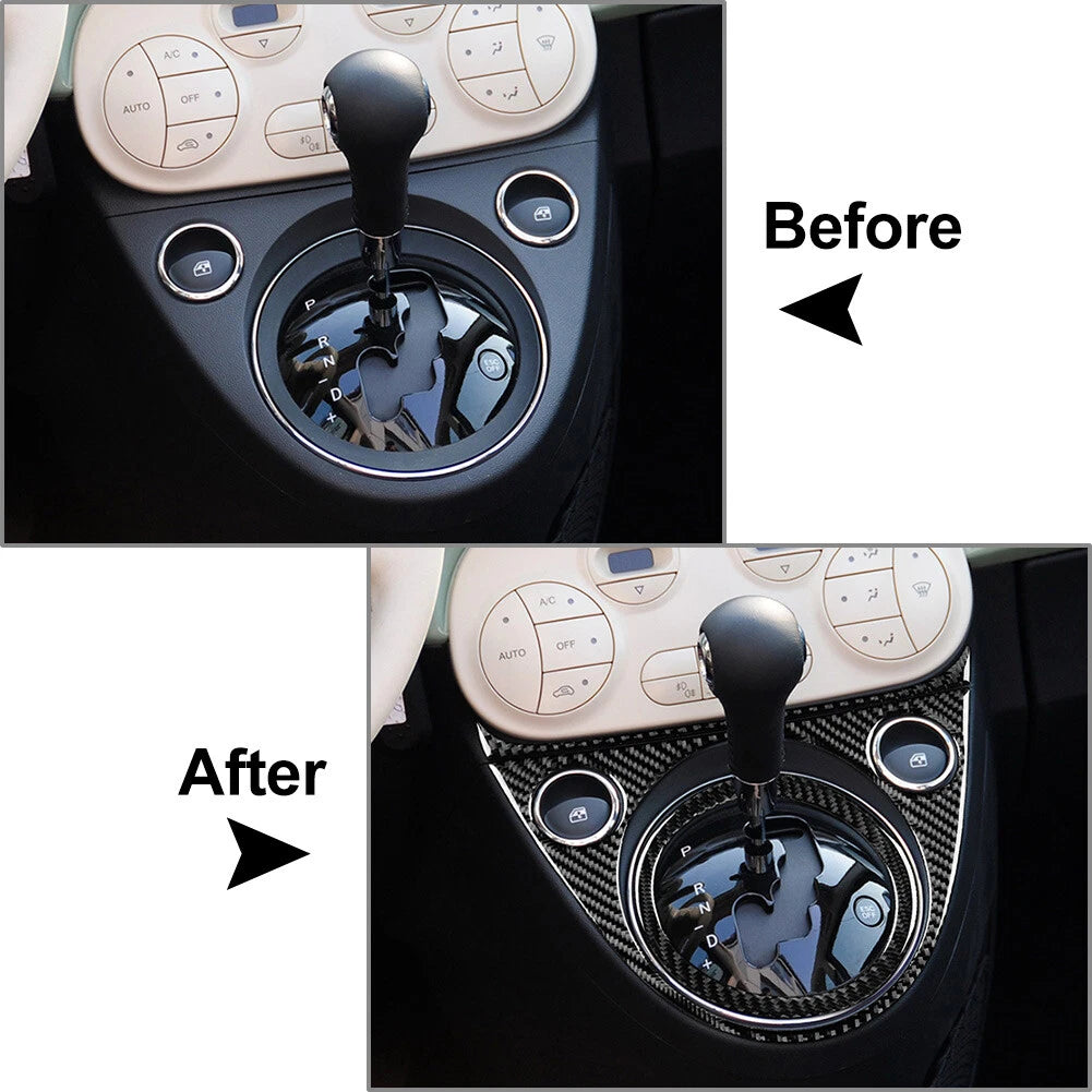 Carbon Fiber Gear Shift Panel Cover Trim for Fiat 500 (2012–2015)
