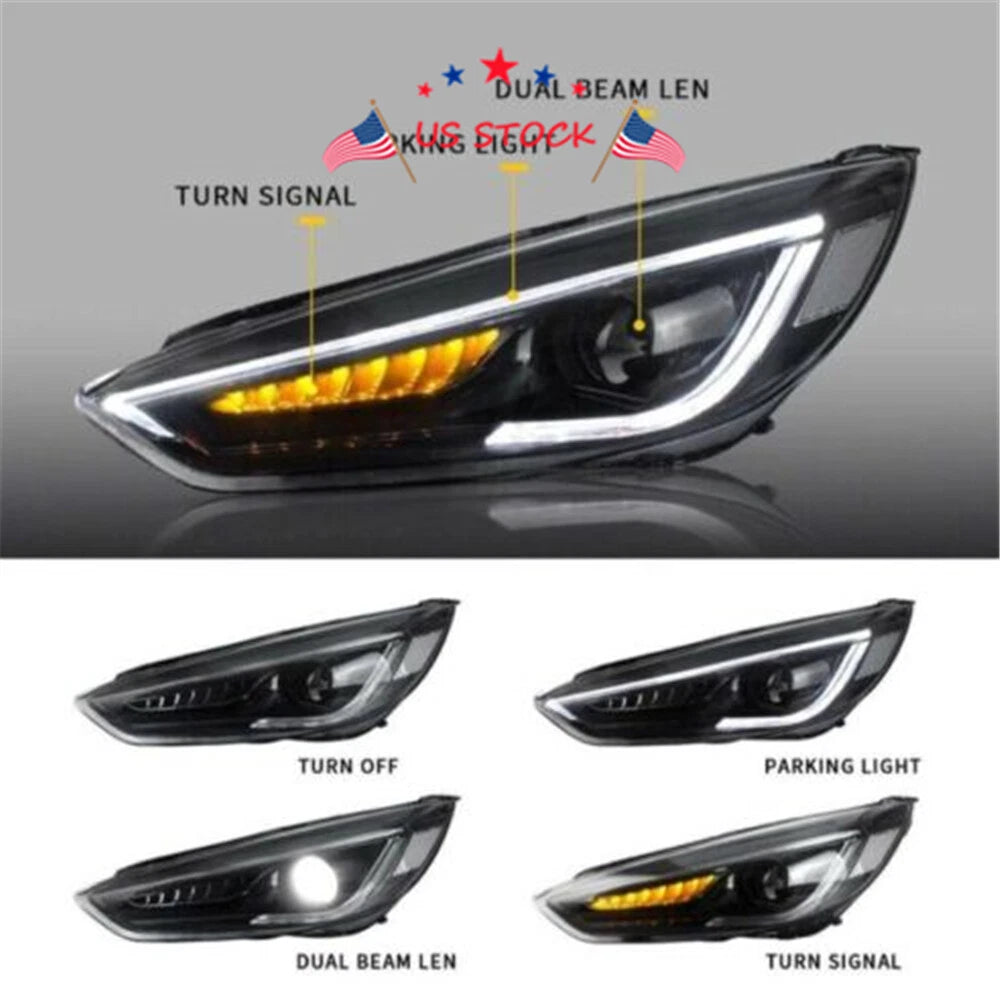 Pair LED Headlights for Ford Focus (2015-2017) Halo Projector