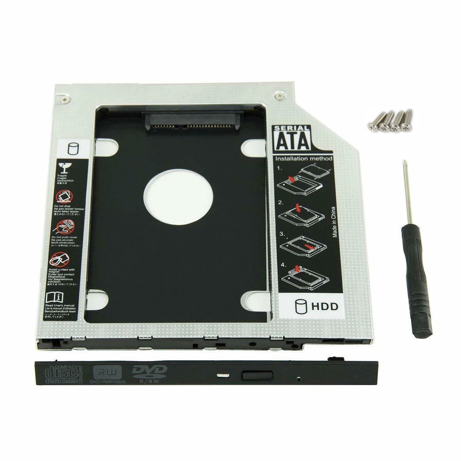 9.5mm Universal SATA 2nd HDD SSD Hard Drive Caddy for CD/DVD-ROM Optical Bay
