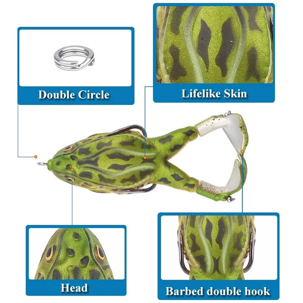 9cm Rotating Propeller Frog Soft Bait Fishing Lure with Dual Hooks