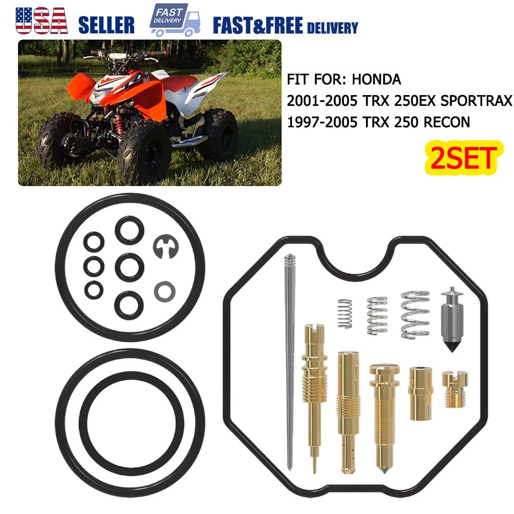 Set of 2 Carburetor Rebuild Kits for Honda Recon 250 Sportrax 250 TRX250EX (2001–2005)