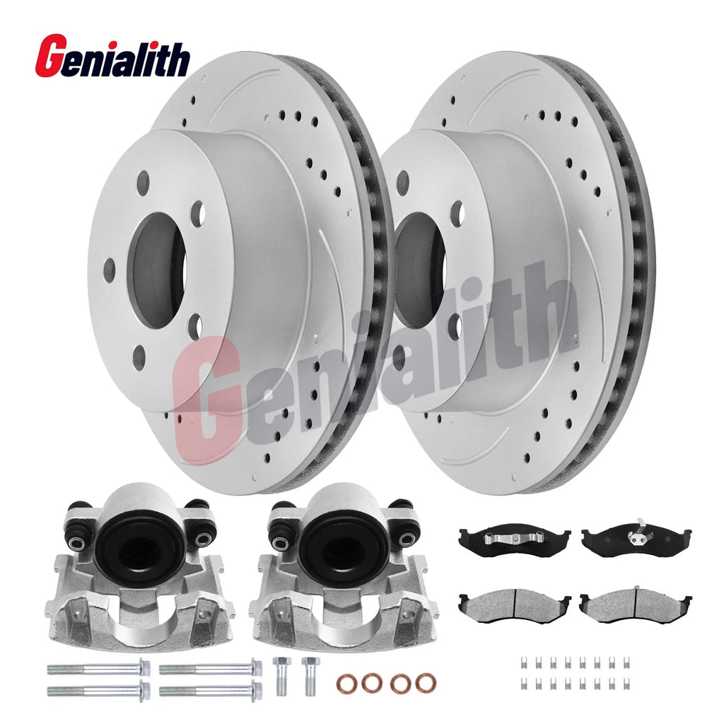 Front Brake Rotors & Calipers + Pads Kit for Jeep Wrangler Cherokee (1999–2006)
