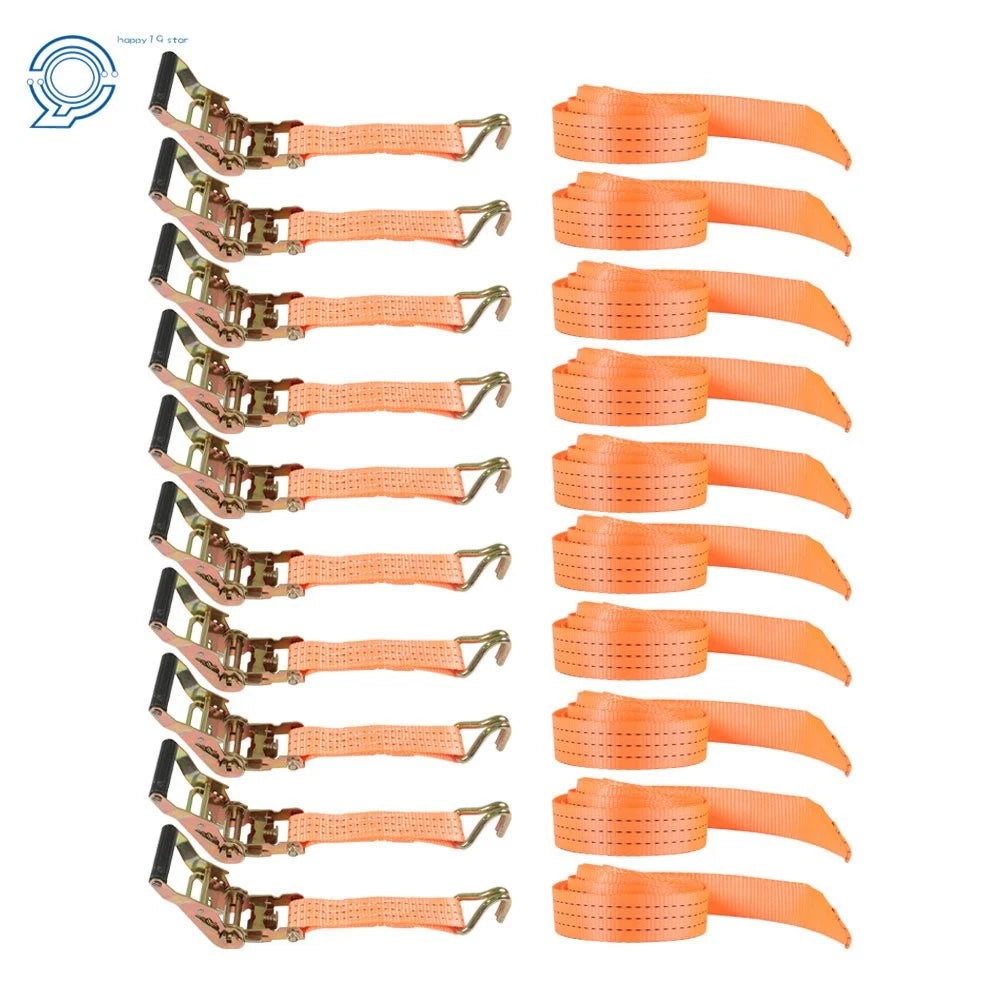 Set of 10 Ratchet Straps 1.5" x 15' 4000-lbs J Hook Tie Downs Orange