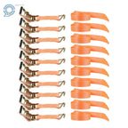 Set of 10 Ratchet Straps 1.5" x 15' 4000-lbs J Hook Tie Downs Orange