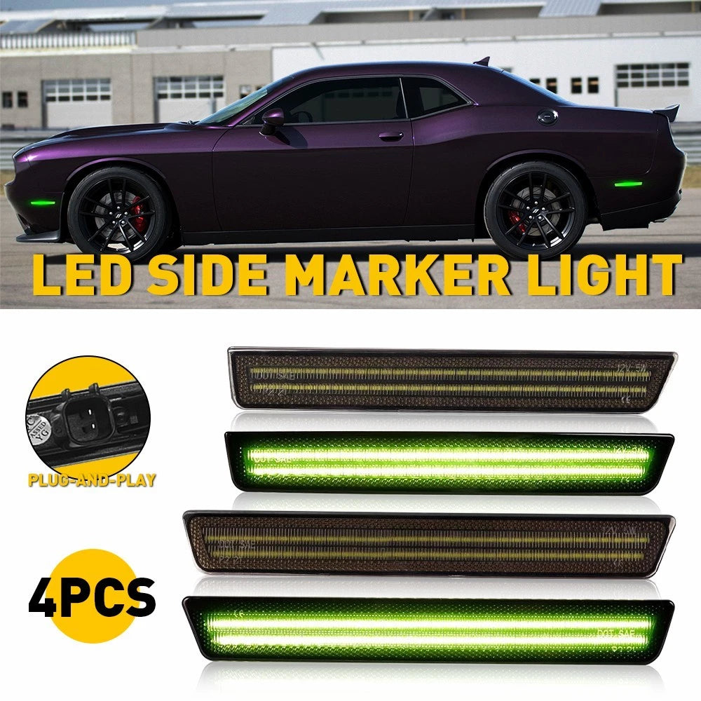 4X LED Side Marker Lights Kit Green for Dodge Challenger (2015–2022)