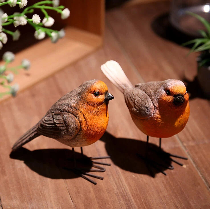 Pair of Large Wren Bird Garden Ornaments Figurines
