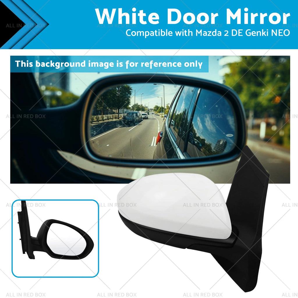 Right Side White Door Mirror for Mazda 2 DE (2007–2014)