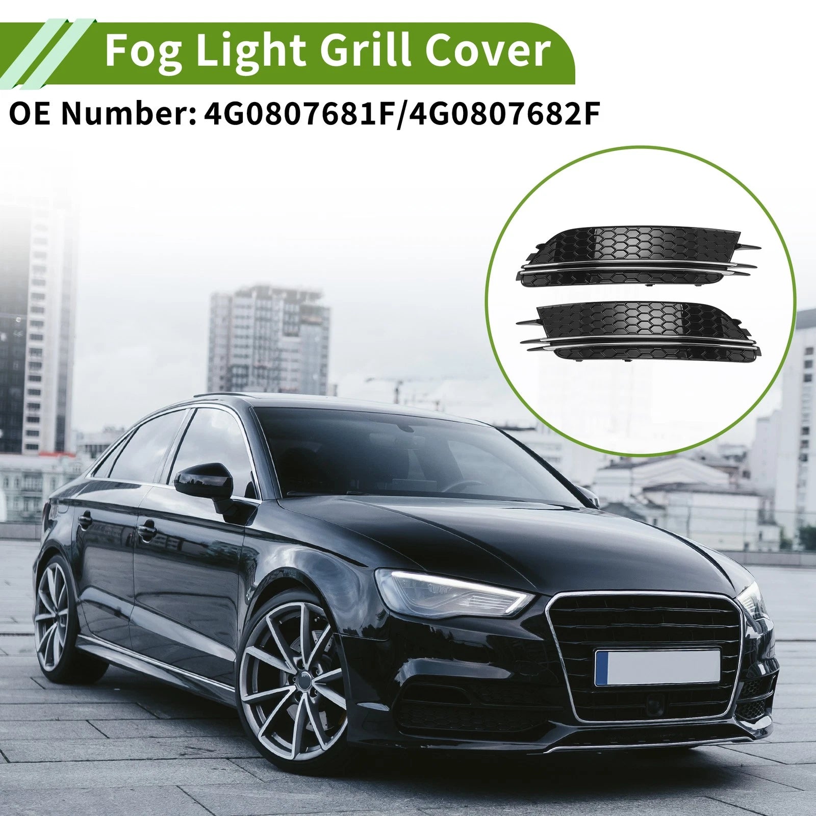 1 Pair Front Fog Light Grill for Audi A6 C7 (2012–2015) Black Silver Tone