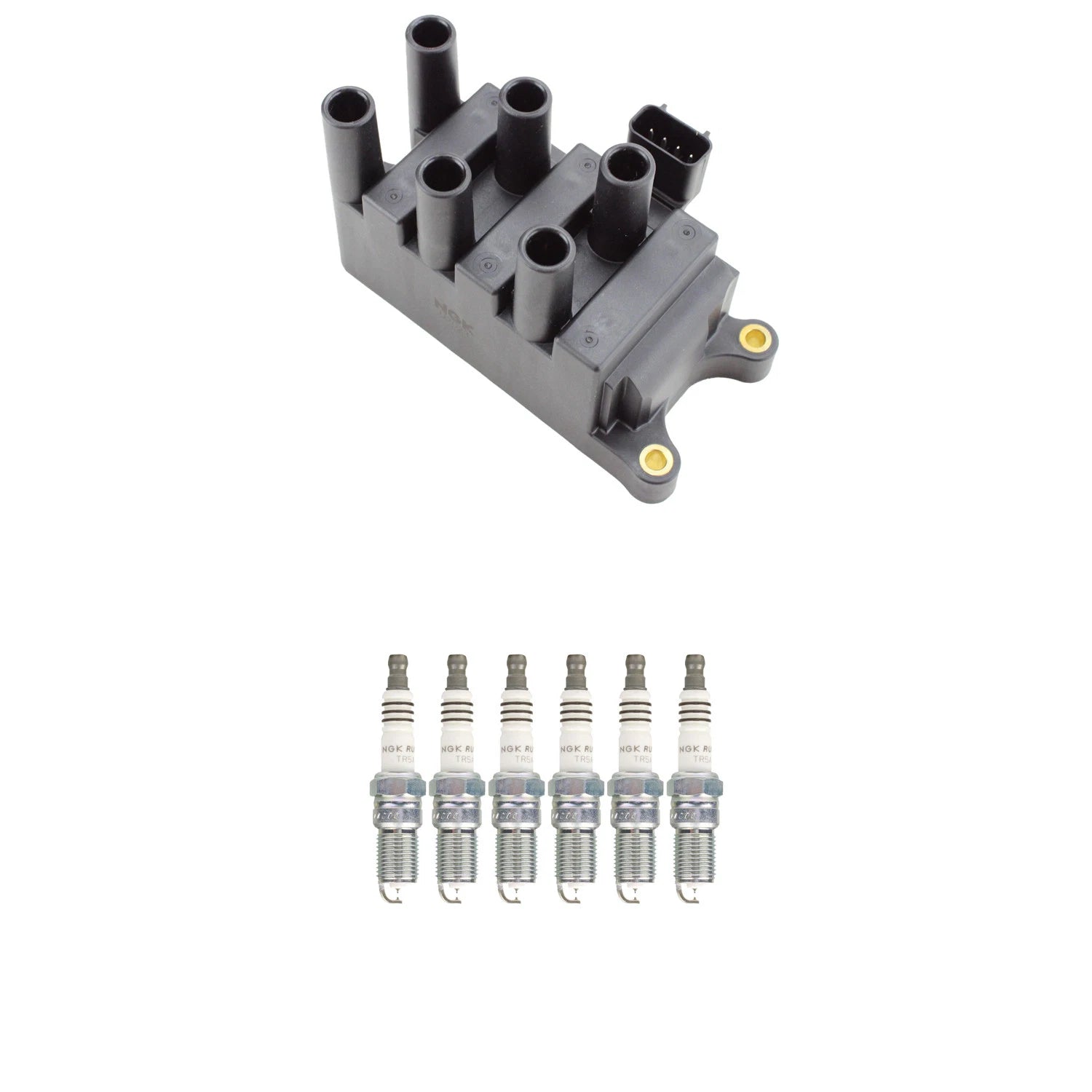 Set of 6 NGK Ignition Coils & Ruthenium Spark Plugs for Sable Taurus (1996–1999)