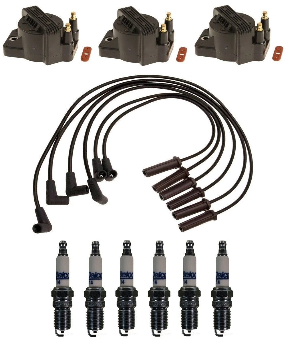Ignition Wires & Coils Set of 3 with 6 Spark Plugs for Chevy Pontiac 3.8L V6 (2000–2002)