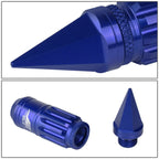Set of 16 J2 7075 Forged Aluminum M12x1.25 Spiky Cap Lug Nuts with Lock & Key Blue