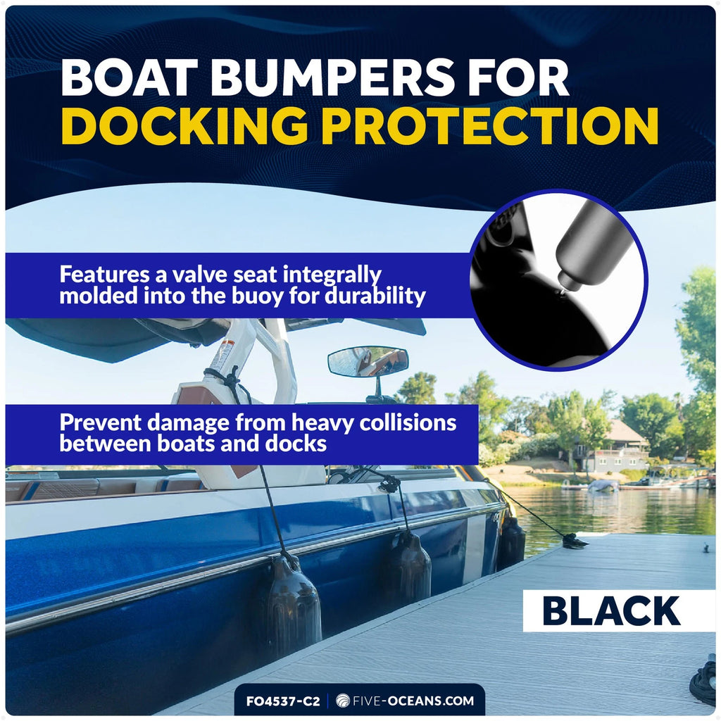 Set of 4 Boat Fenders 4.5" x 16" with 3/8" x 15' Dock Lines