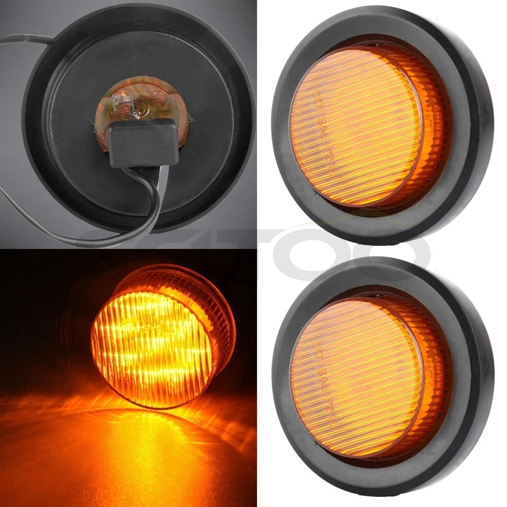 2X Amber 2" 9LED Round Side Marker Clearance Lights for Freightliner Peterbilt