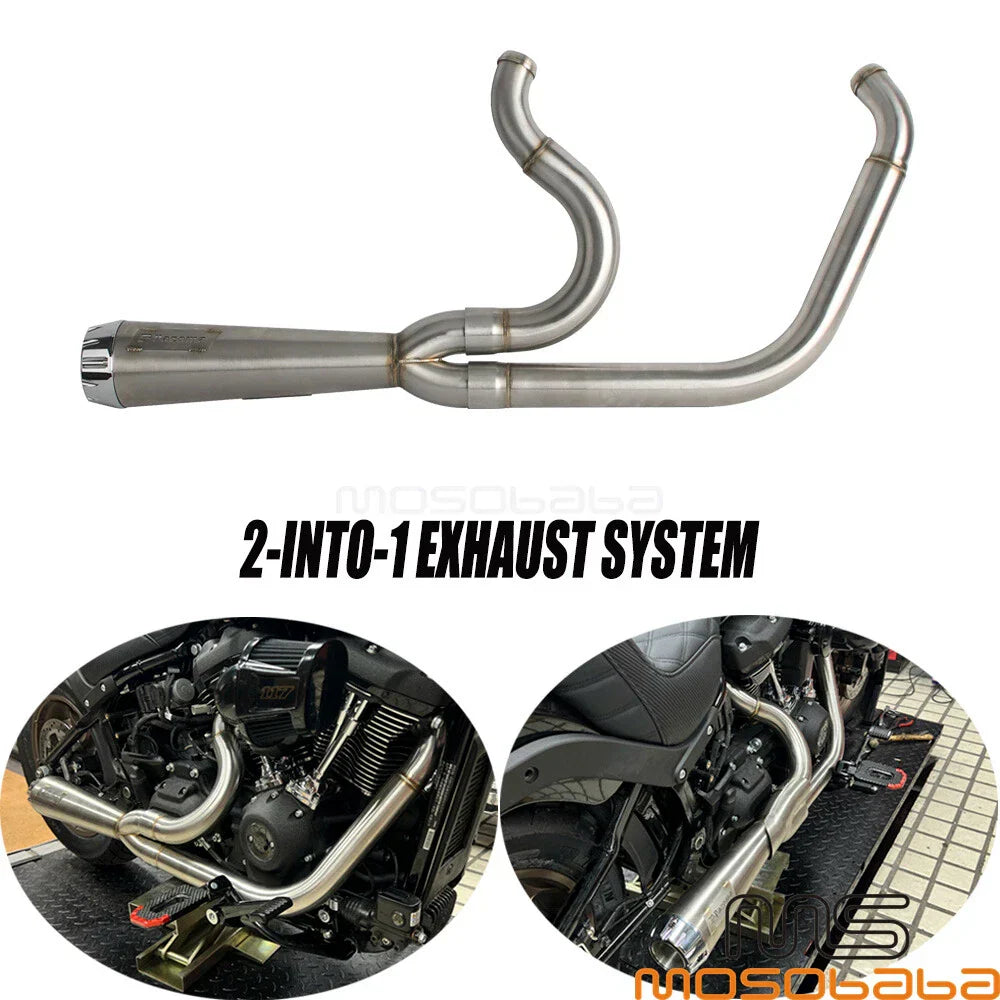 Full 2-into-1 Exhaust Pipes for Harley Softail Slim FLSL Fat Bob FXFB FXFBS (2018-2023)