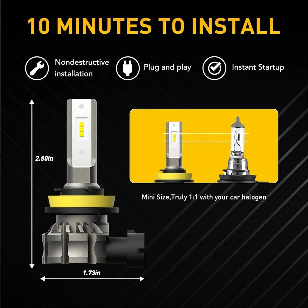 AUXITO H11 H8 LED Fog Light Bulbs for Various Vehicles (CANBUS, 6500K)