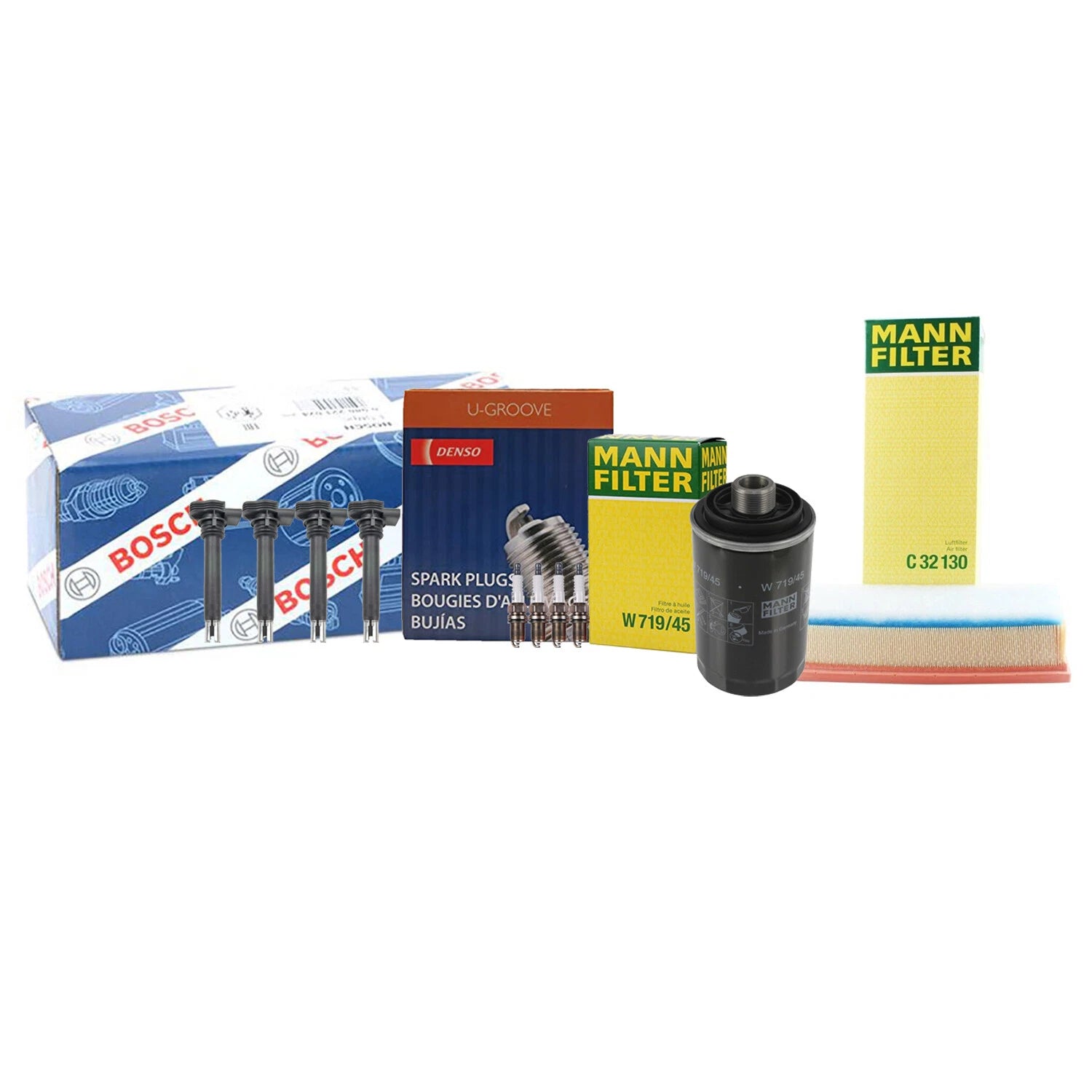 Tune Up Kit: 4 Coils & 4 U-Groove Spark Plugs for Audi 2.0
