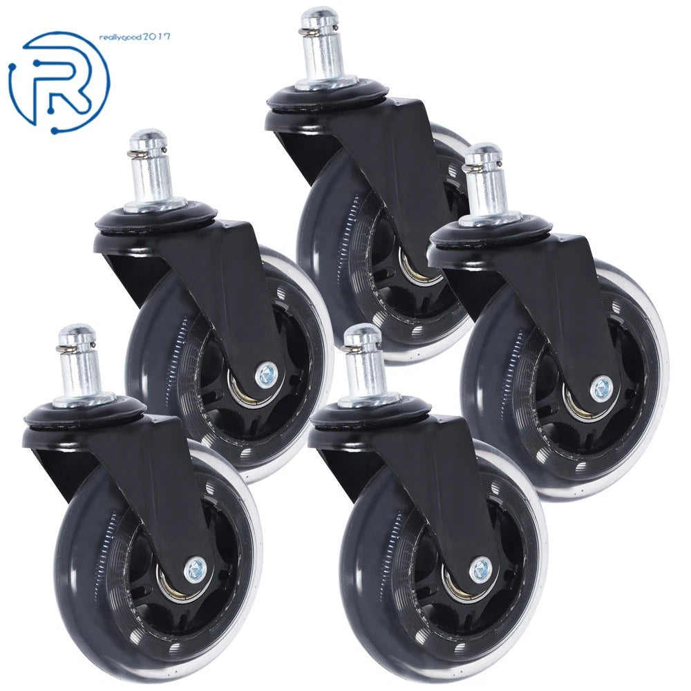 Set of 5 Rubber Swivel Wheels for Office Chair (3 Inch)