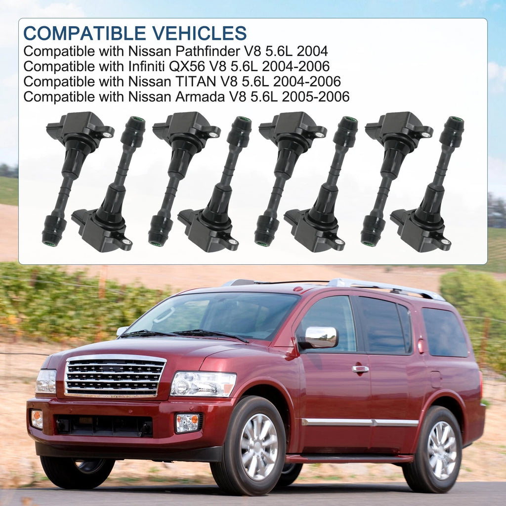 Set of 8 Ignition Coil Spark Plugs for Nissan Armada Titan Infiniti (2004–2007)